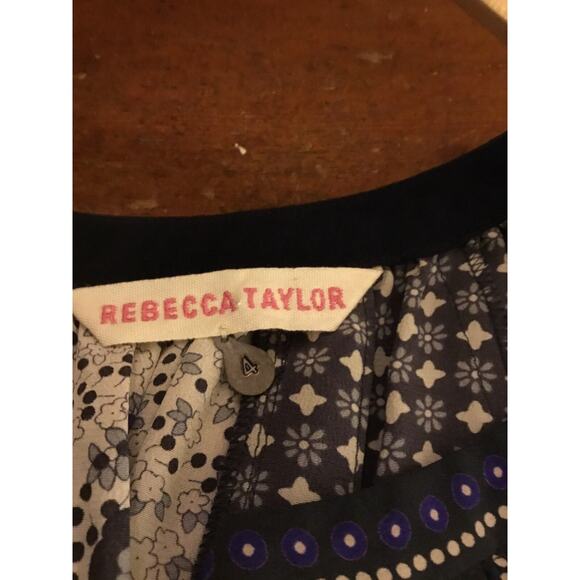 Rebecca Taylor blue White floral silk BoHo 3/4 sleeve Blouse/Top sz 4 - Picture 2 of 7